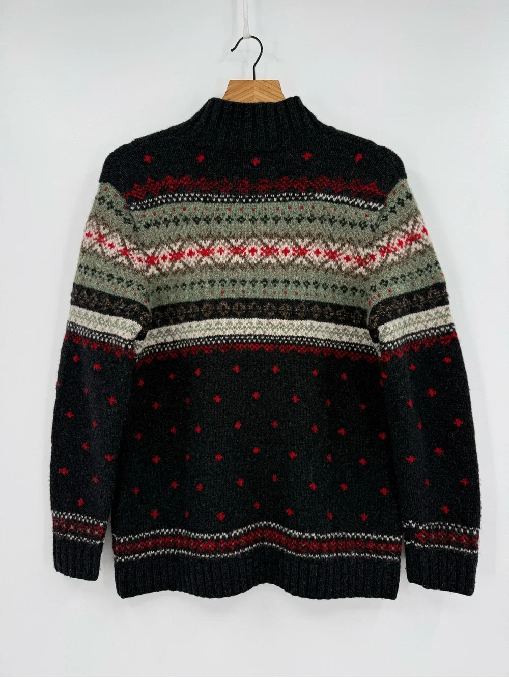 Ralph Lauren Lambswool Nordic Fair Isle Quarter Zip Hand Knit Sweater Size S